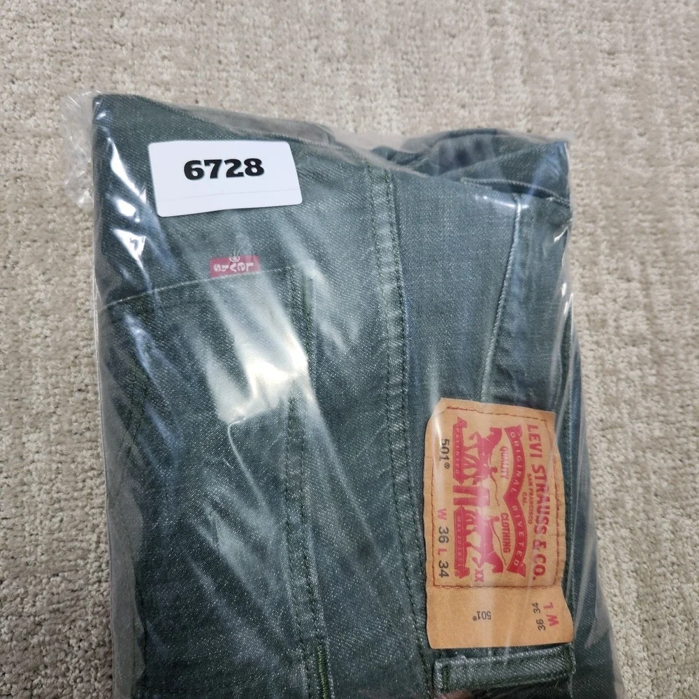 Levis 501 Jeans Men‎ 35x32 READ* White Oak Cone Denim Straight Button Fly Green